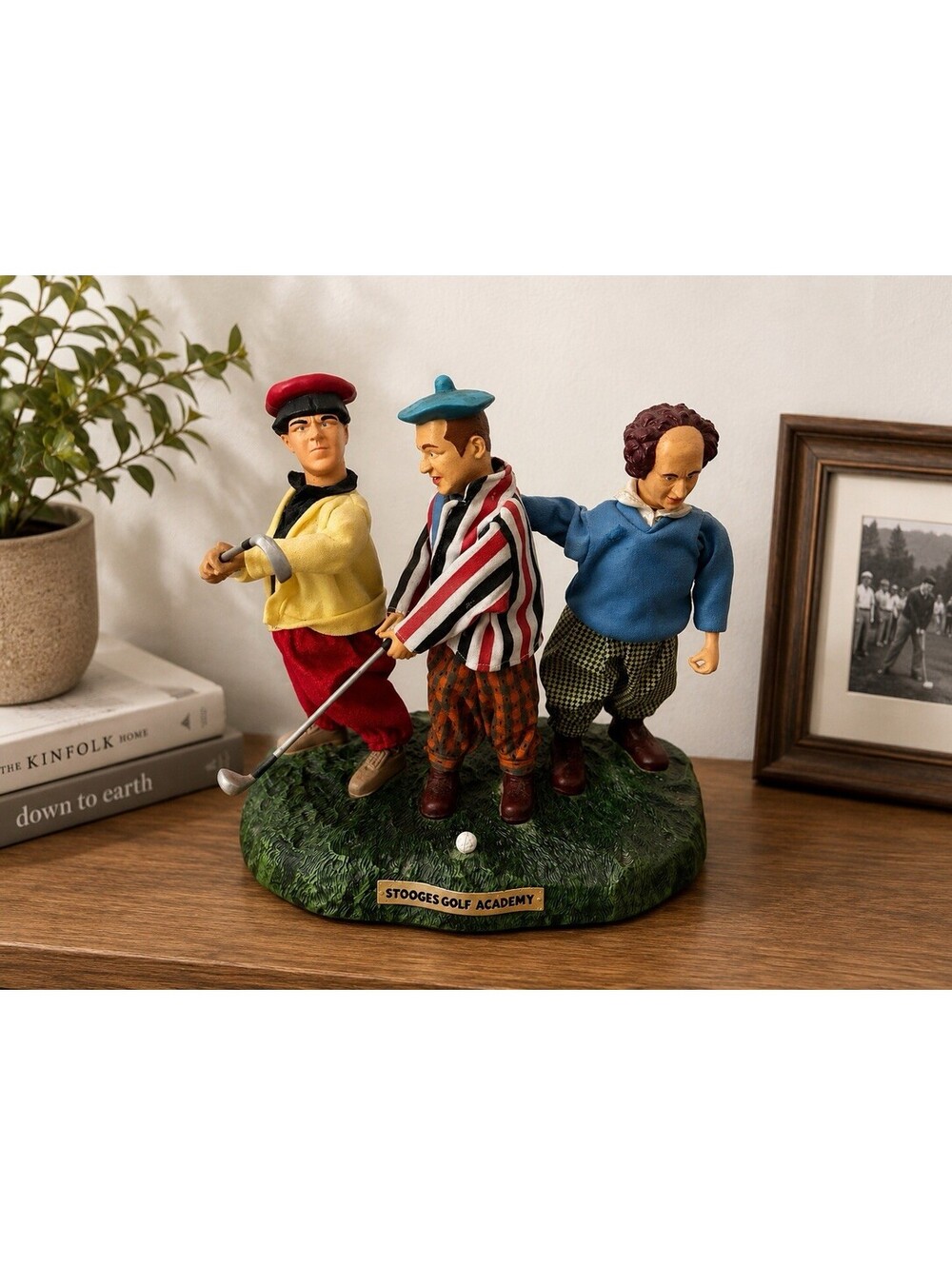 Three Stooges Golf Academy Animated Musical Figurine Larry Moe Curly Golf Decor